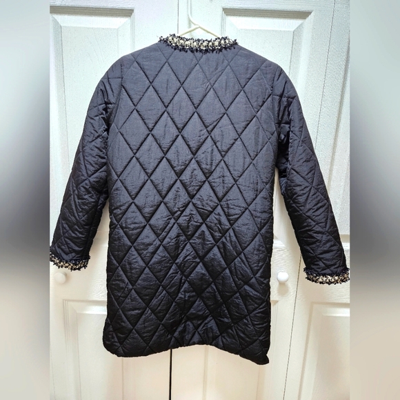 Yanyiba Women's Quilted Puff Tweed Trim Faux Pearl Buttons Jacket Size Medium - Picture 6 of 8